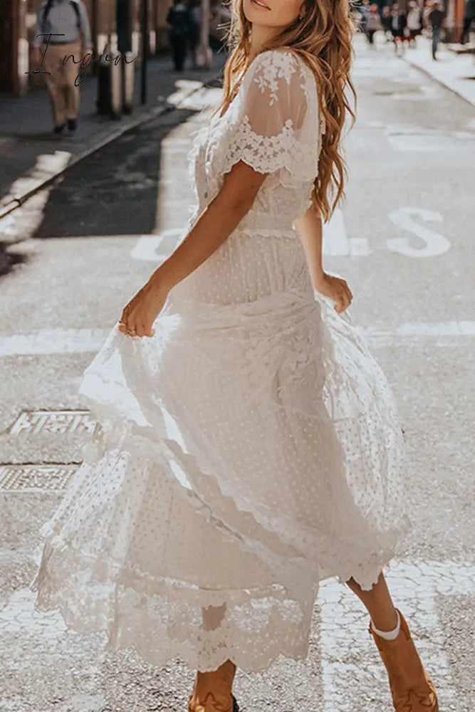 Ingvn - Fashion Sexy Solid Patchwork V Neck Princess Dresses White / S Dresses/Maxi