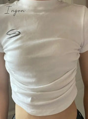 Ingvn - Fashion T-Shirt O-Neck Short Sleeve White Woman Tshirts Crop Tops Y2K Clothes Tunic Folds