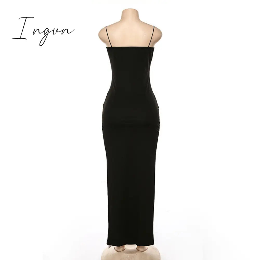 Ingvn - Fashion Trends Backless Sexy Strap Split Summer Dress Women Elastic Long Dresses Sleeveless