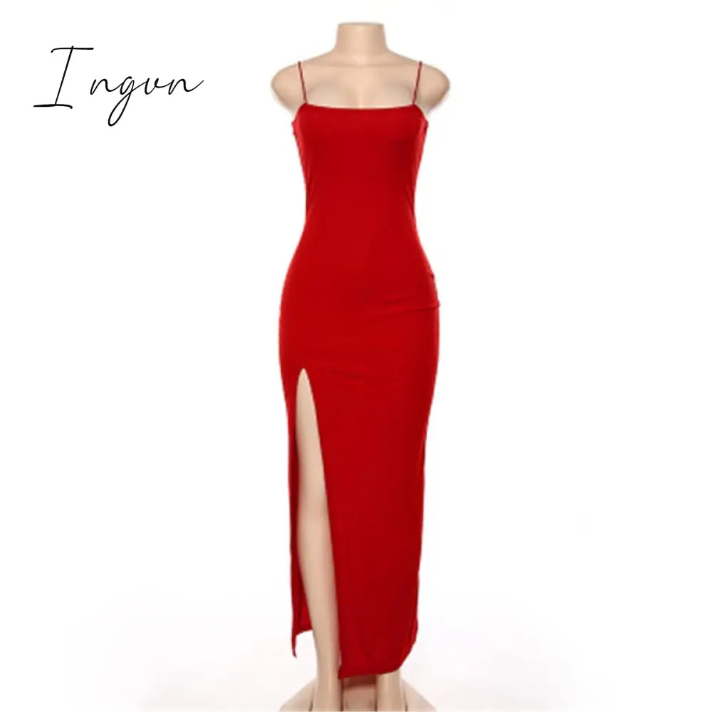 Ingvn - Fashion Trends Backless Sexy Strap Split Summer Dress Women Elastic Long Dresses Sleeveless