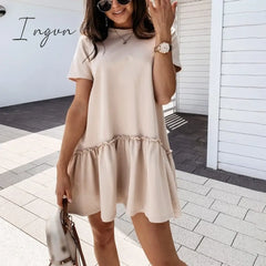 Ingvn - Fashion Trends Loose Casual Short Sleeve Mini Dress Women Summer O - Neck White Black