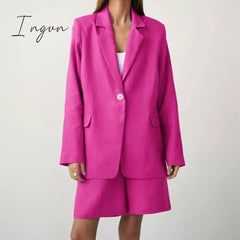 Ingvn - Fashion Trends Office Cotton Linen Outfit Spring Autumn Notched Loose Long Sleeve Blazer