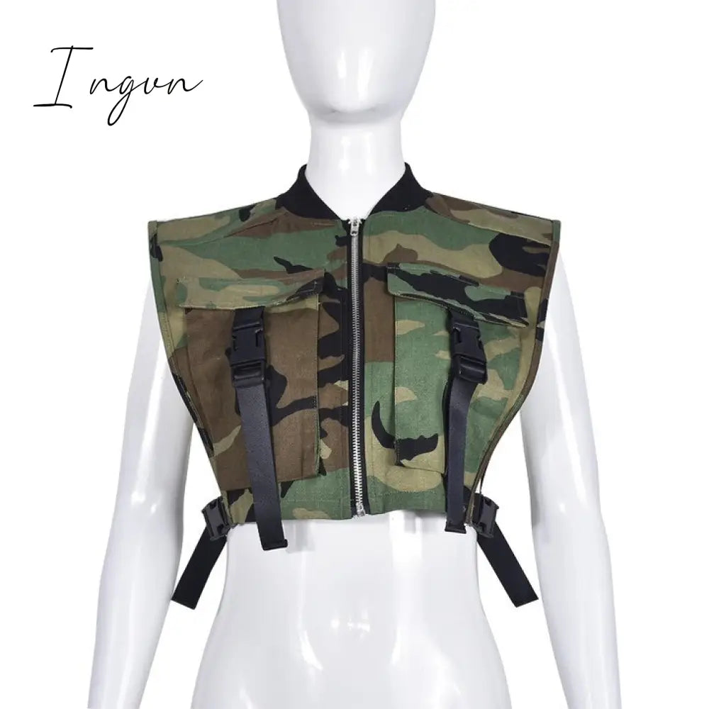 Ingvn - Fashion Vest Jacket For Women 2023 Spring New Solid Color Sleeveless Slim Crop Tops Vest 1