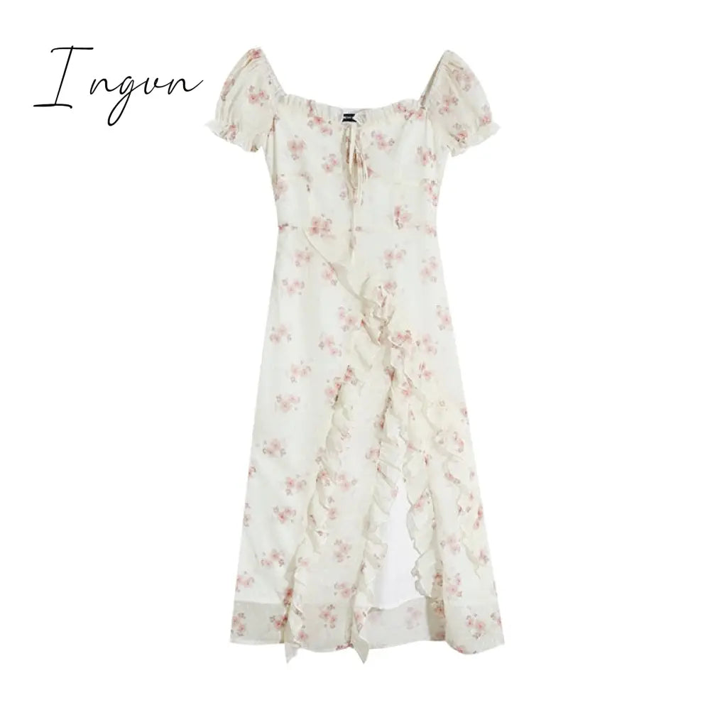Ingvn - Floral Elegant Short Sleeve Dress Woman Casual 2023 Summer Sexy Party One Piece Korean