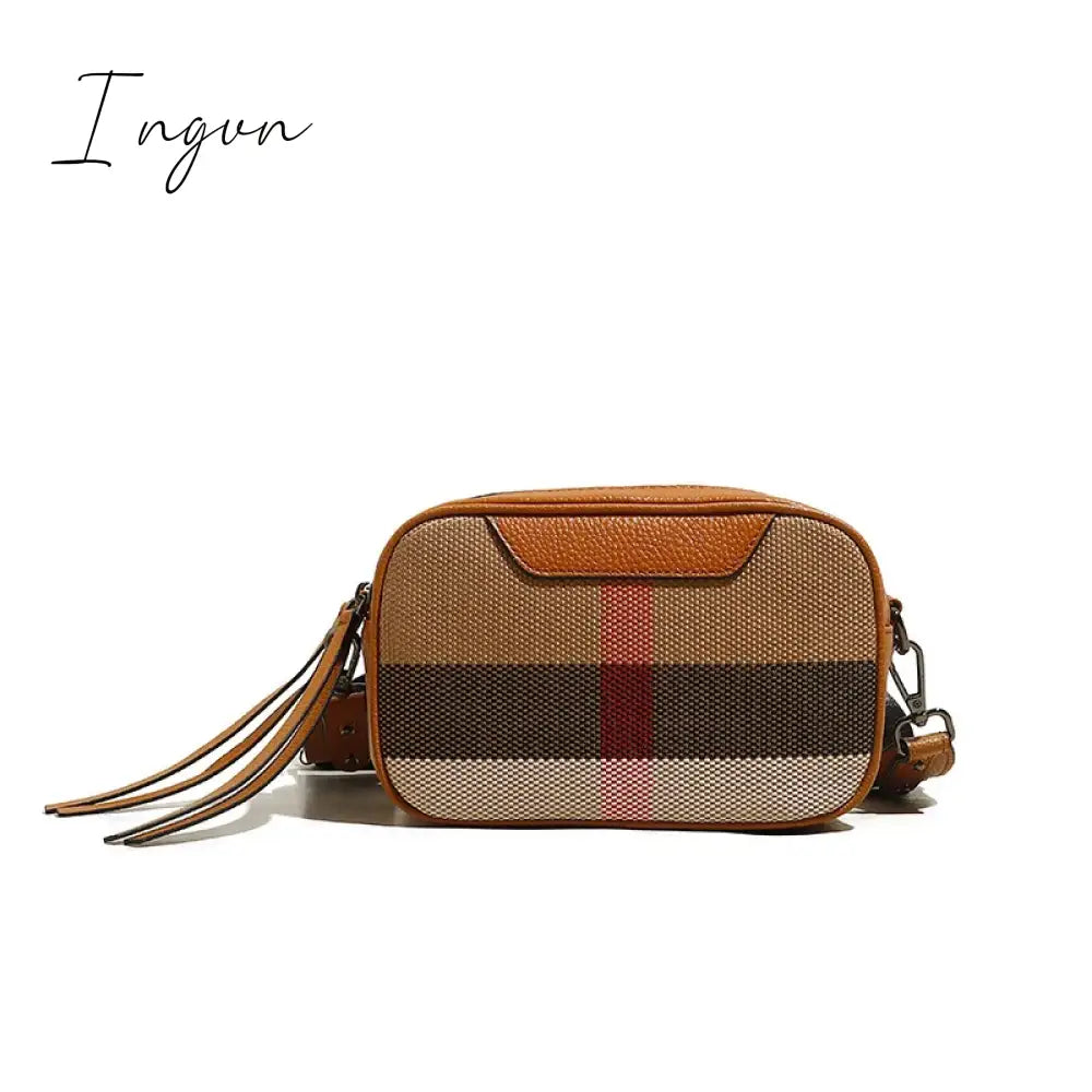 Ingvn - Genuine Leather Women Bag Small Canvas Crossbody Handbag Wide Strap Trendy Square Flap