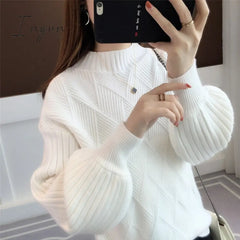 Ingvn - Gifts For Women Half - Neck Sweater Women Autumn Winter New Knitted Loose Round Mujer Solid