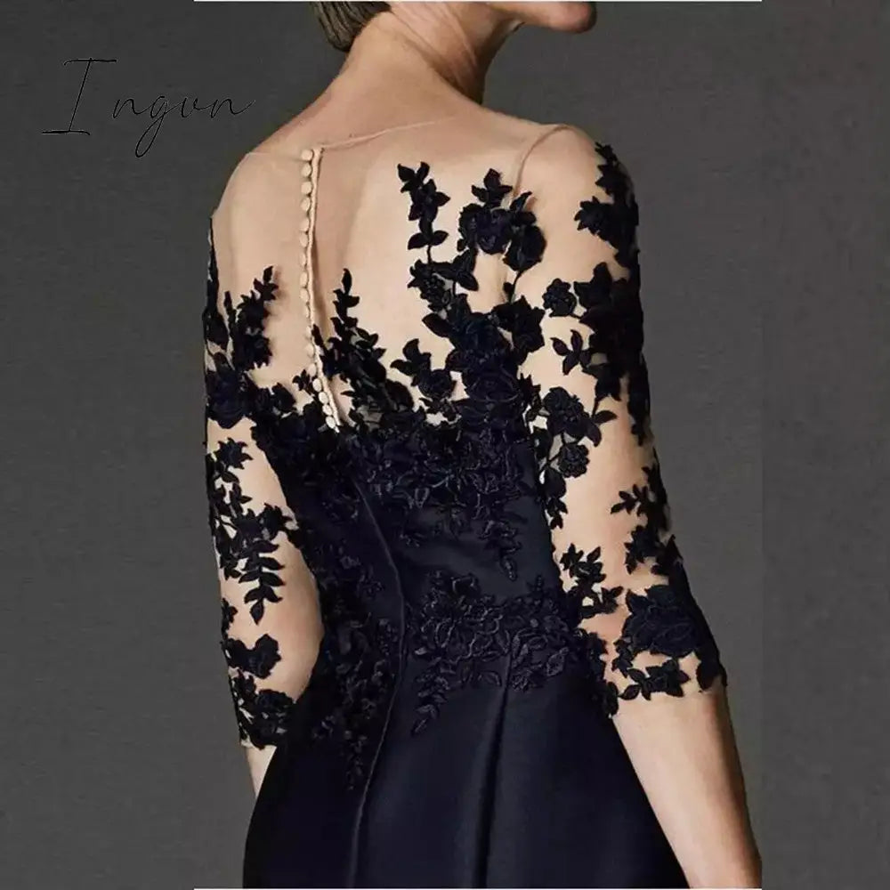 Ingvn - Gorgeous Prussian Blue Knee Length Mother Of The Bride Dresses Lace Applique With Three
