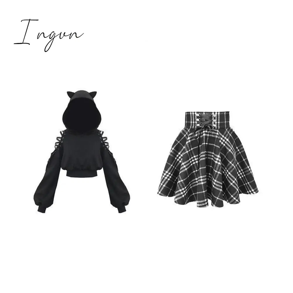 Ingvn - Gothic Lolita Skirt Female S - Xl Multi - Size Autumn And Winter High Waist Lace - Up Short