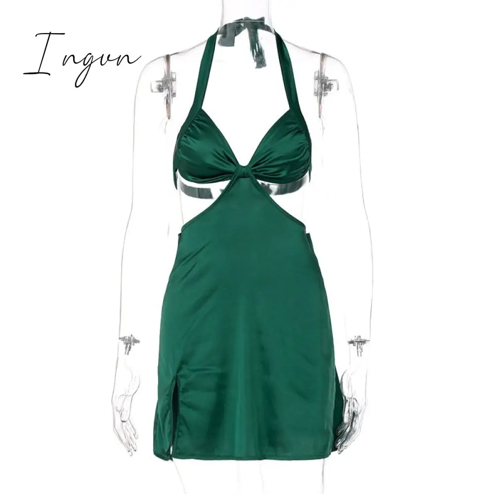 Ingvn - Halter Hollow Out Dress Women Bandage Slim Strapless Bodycon Sexy Mini Backless Summer
