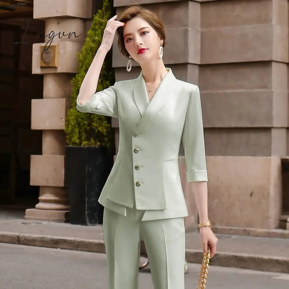 Ingvn - High Quality Casual Women’s Suit Pants Two Piece Set New Summer Elegant Ladies White