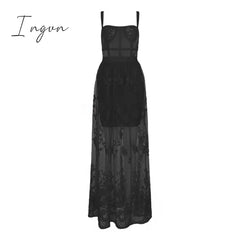 Ingvn - High Quality Red White Black Lace Sleeveless Hollow Out Long Rayon Bandage Dress Evening
