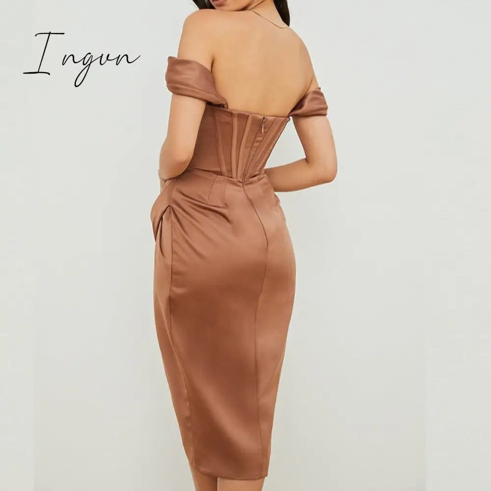 Ingvn - High Quality Satin Bodycon Dress Women Party New Arrivals Midi House Of Cb Celebrity