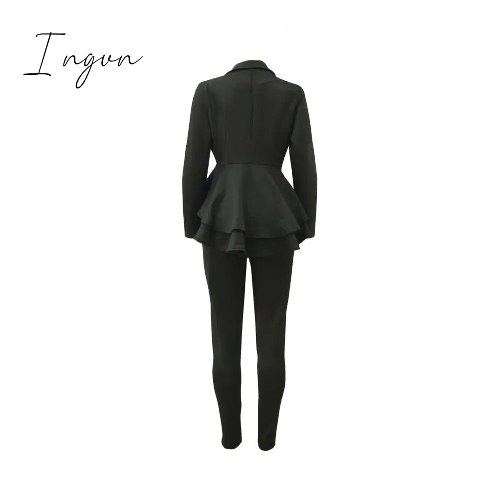Ingvn - High Quality Sexy Business Suits For Women Solid Black White Office Ladies 2 Piece Sets
