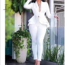 Ingvn - High Quality Sexy Business Suits For Women Solid Black White Office Ladies 2 Piece Sets