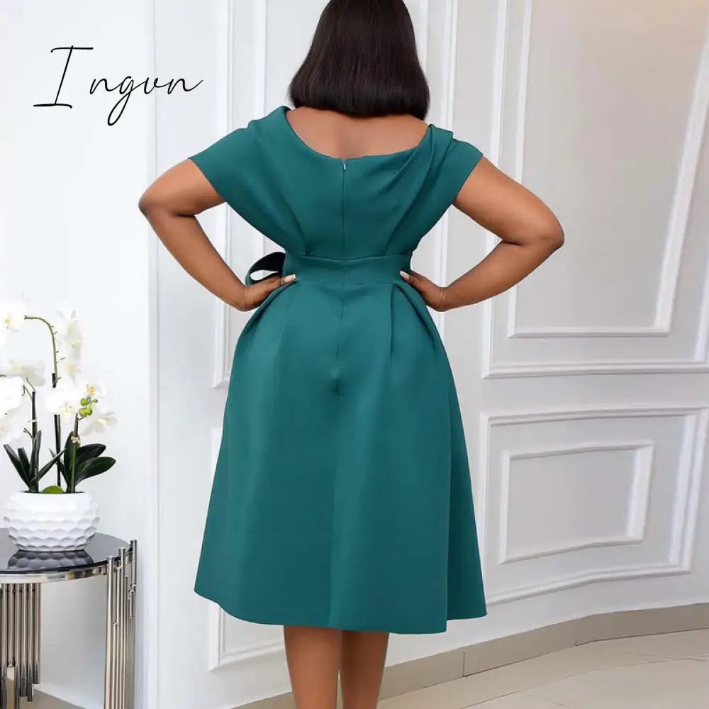 Ingvn - High Quality Women Dress Bow Elegant Wedding Party Dresses For Plus Size S - Xxxl Clothing