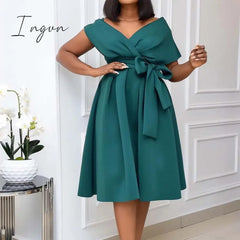 Ingvn - High Quality Women Dress Bow Elegant Wedding Party Dresses For Plus Size S - Xxxl Clothing