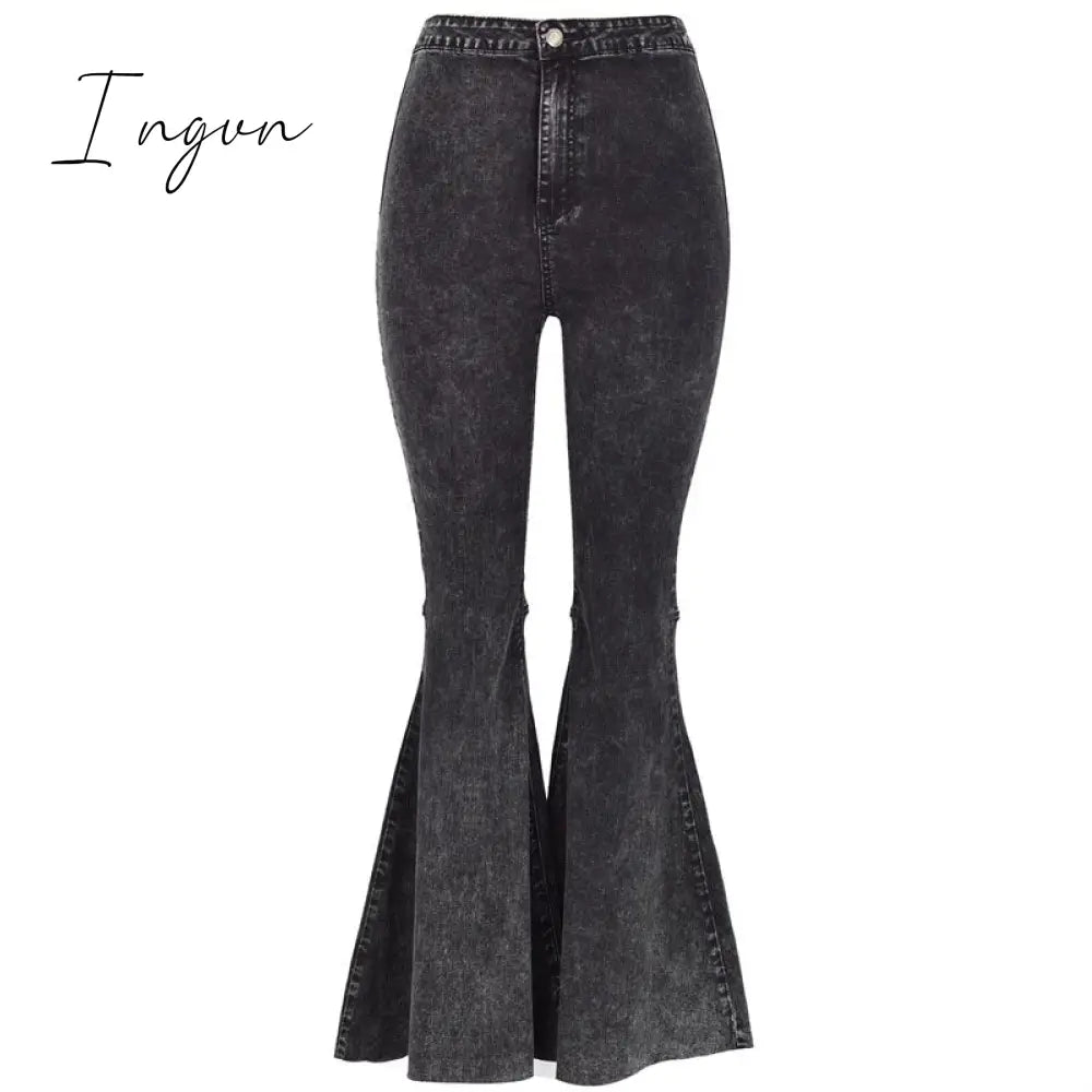 Ingvn - High Quality Women Retro High Waist Jeans Spring Autumn Stretch Wash Thin Wide Leg Pants