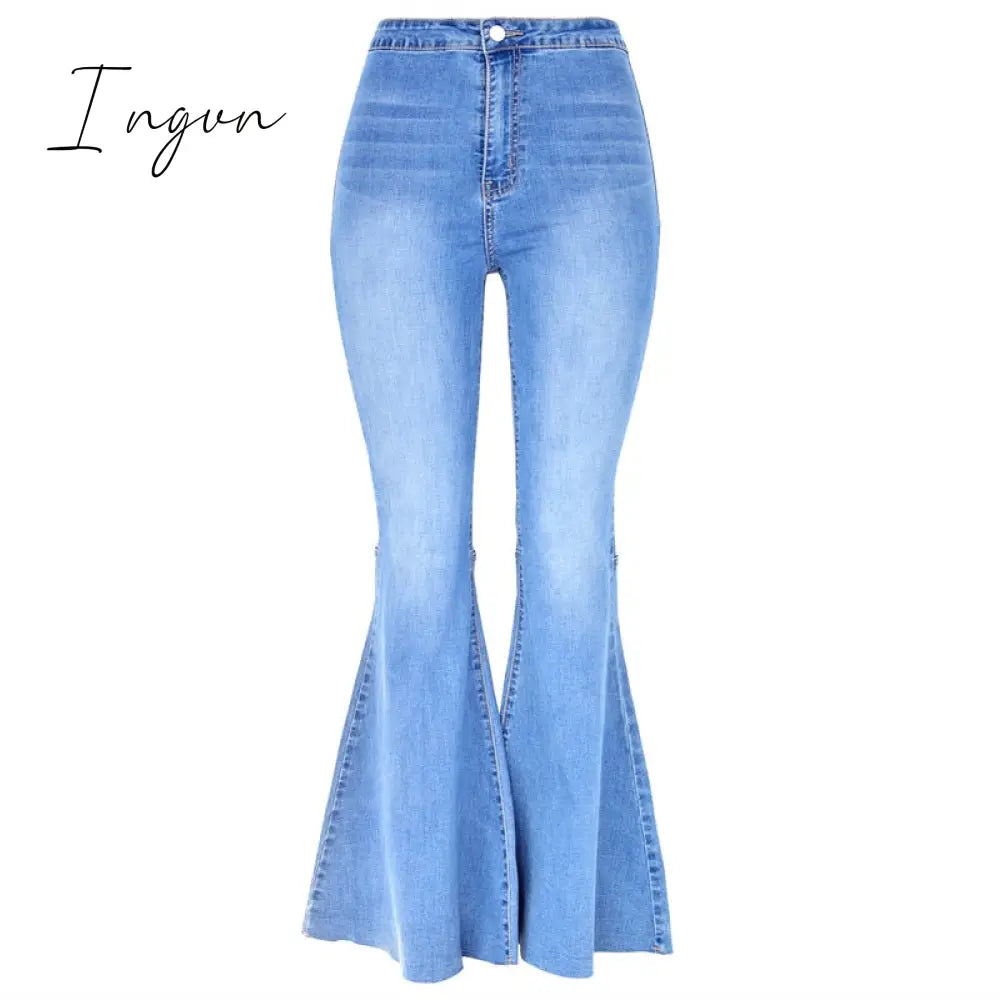 Ingvn - High Quality Women Retro High Waist Jeans Spring Autumn Stretch Wash Thin Wide Leg Pants