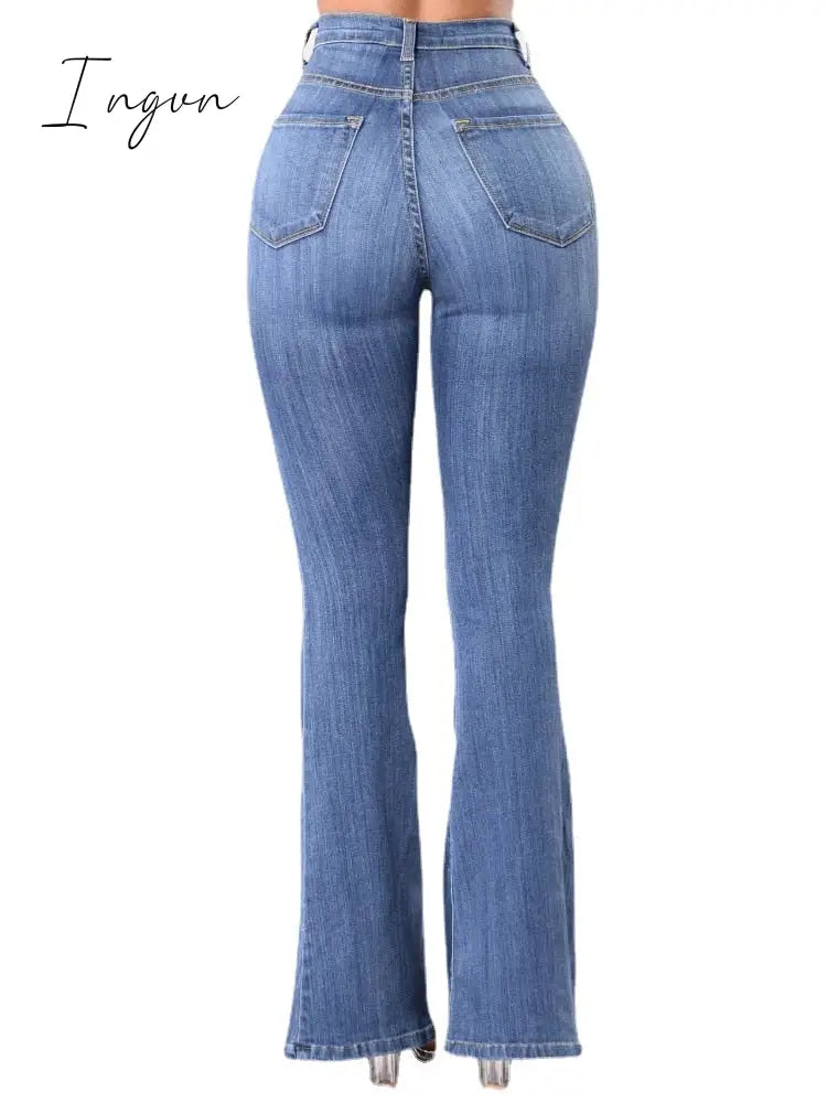 Ingvn - High Waist Flare Jeans For Women Summer 2023 Skinny Bell Bottom Jean Pants Woman Button