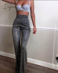 Ingvn - High Waist Sequin Fall Party Wear Wide Leg Casual Trousers Fashion Loose Glitter Shiny Bell