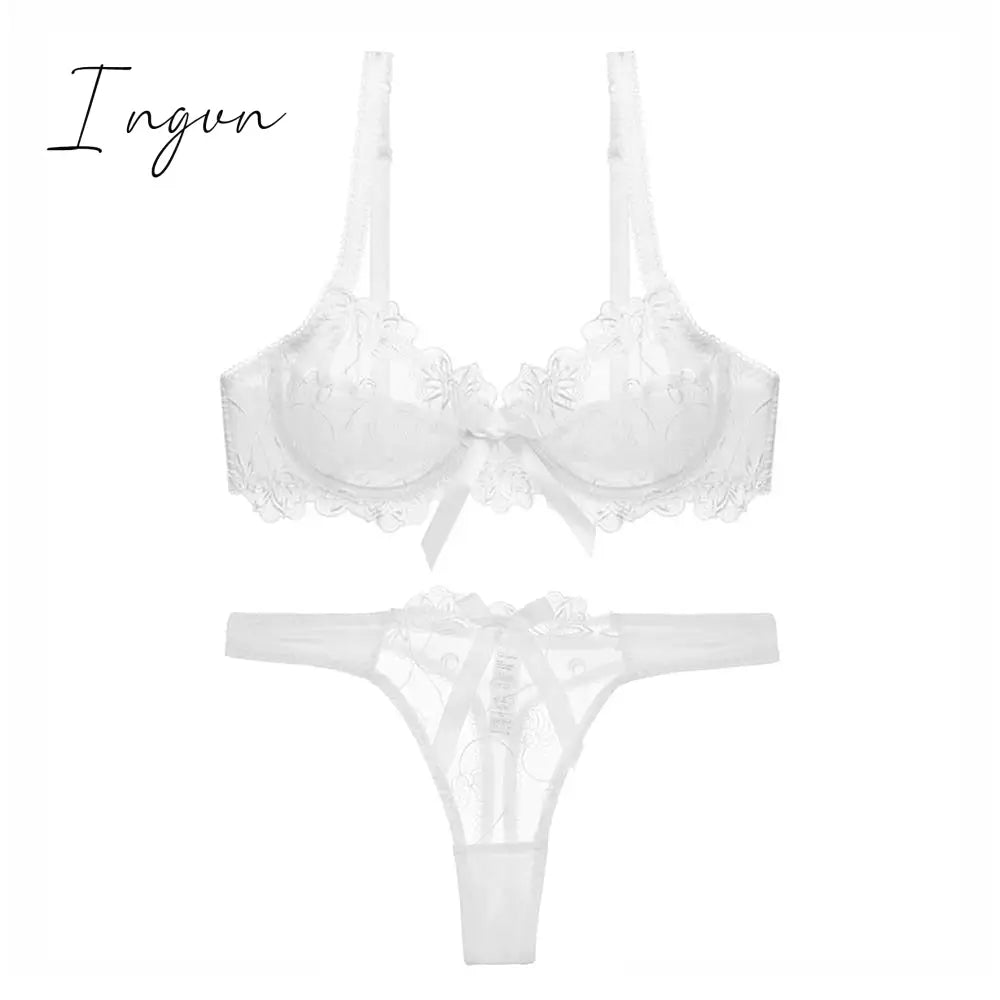 Ingvn - Hot 2Pcs Women Sexy Ultra - Thin Breathable Floral Lingerie Sets Bras + Thongs