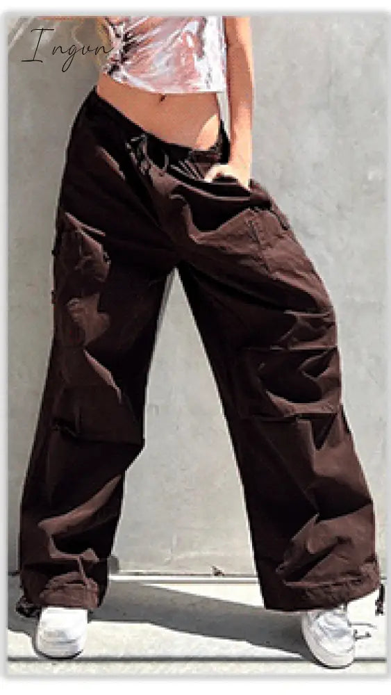 Ingvn - Hot Sell Quality Grunge Streetwear Cargo Pants Woman Low Waist Baggy Mom Jeans Vintage 90S