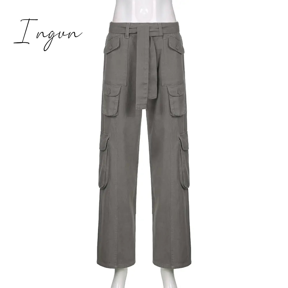 Ingvn - Hot Sell Quality Grunge Streetwear Cargo Pants Woman Low Waist Baggy Mom Jeans Vintage 90S