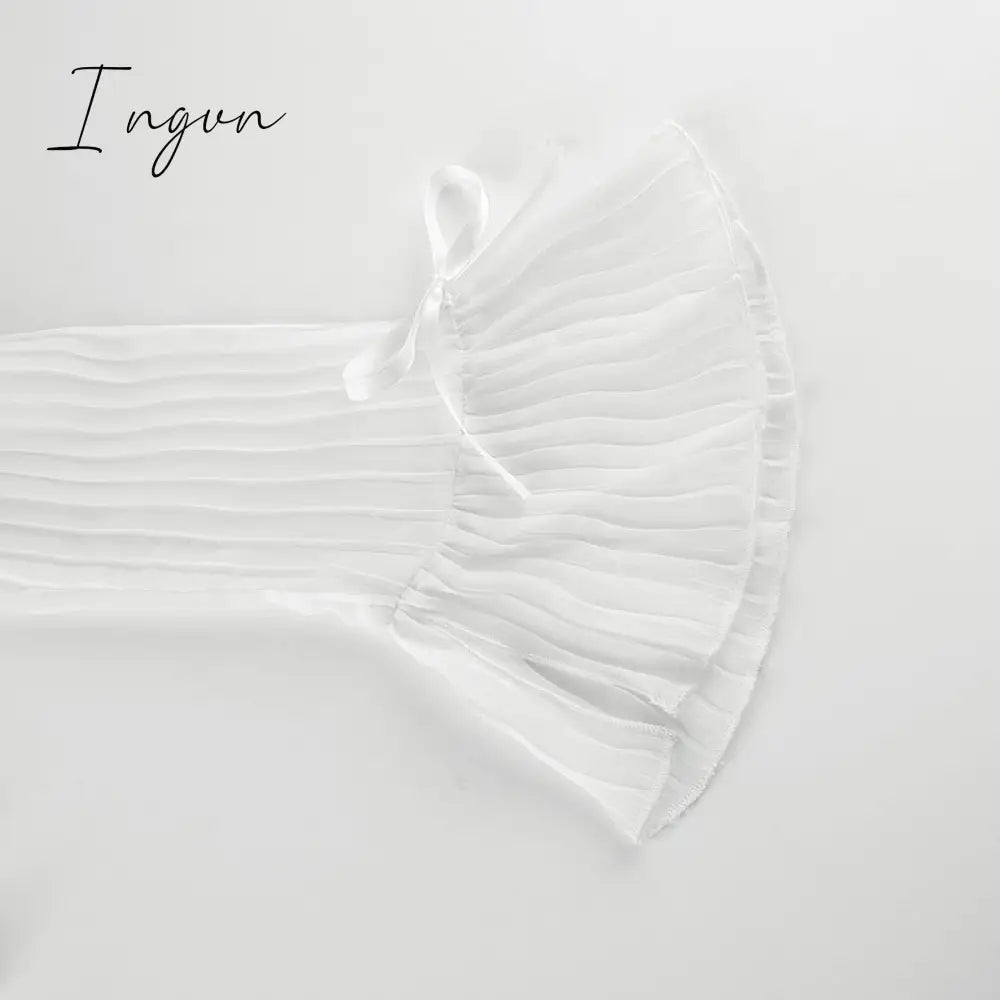 Ingvn - Hot Sell Vintage White Folds Cute Y2K Shirts Women Elegant Fashion Flared Sleeve Button