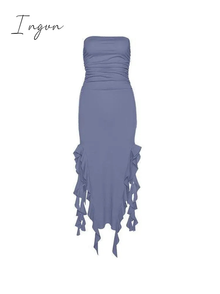 Ingvn - Irregular Ruffle Bandeau Maxi Dress Dresses