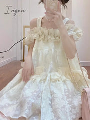 Ingvn - Japanese Lolita Kawaii Mini Dress Women Korea Sweet Suspender Party Female France Elegant