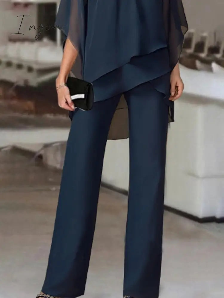 Ingvn - Jumpsuits For Women Summer Dressy Solid Color Round Neck Elegant Daily Vacation Straight