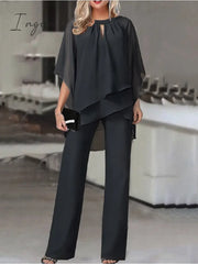 Ingvn - Jumpsuits For Women Summer Dressy Solid Color Round Neck Elegant Daily Vacation Straight
