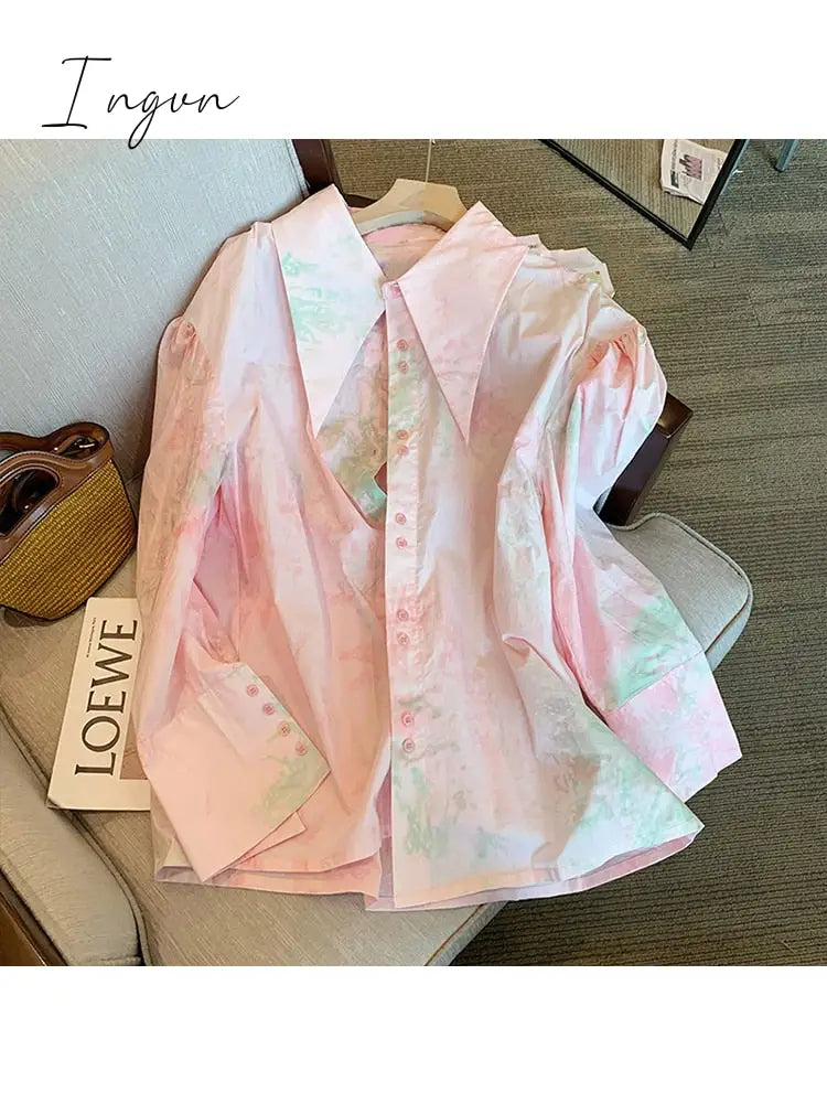 Ingvn - Korean Fashion Tie Dye Loose Long Sleeve Single Breasted Shirt 2023 Spring Women’s