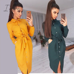 Ingvn - Lady Office Dress Autumn Long Sleeve Shirt Fashion Turn-Down Collar Single-Breasted Party