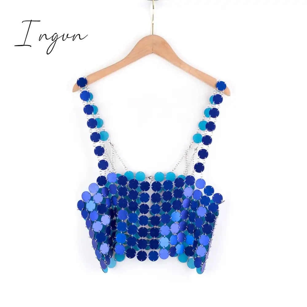 Ingvn - Leqoel Women Sequined Tank Tops For Fashion Female Clothing Shiny Metal Shoulder Strap Sexy