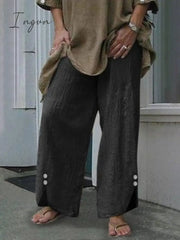 Ingvn - Linen Casual Solid Pants Black / M