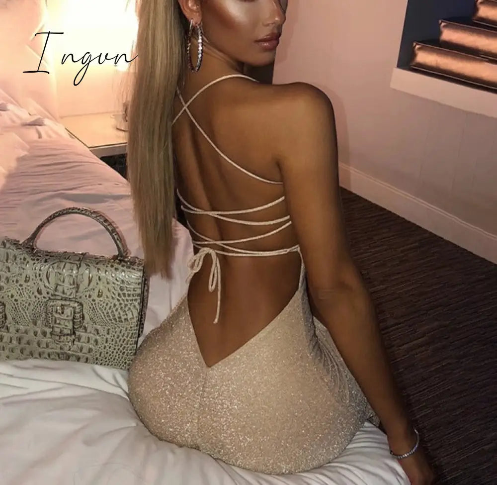 Ingvn - Long Backless Maxi Dress Women Spaghetti Strap High Split Bodycon Bandage Summer Elegant