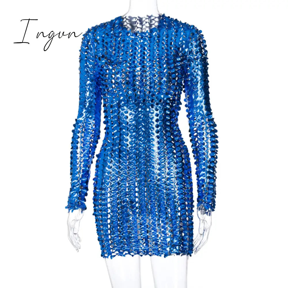 Ingvn - Long Sleeve Cut Out Solid Skinny Sexy Mini Dress Autumn Winter Women Fashion Party Club