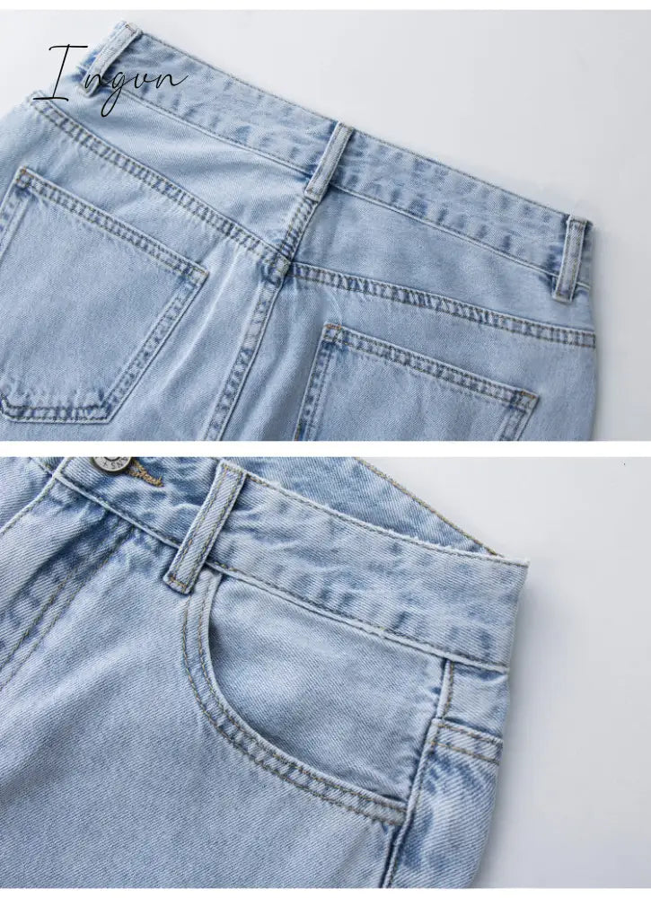 Ingvn - Low Rise Jeans Women Baggy New Fashion Straight Leg Pants Y2K Denim Trousers Blue Vintage