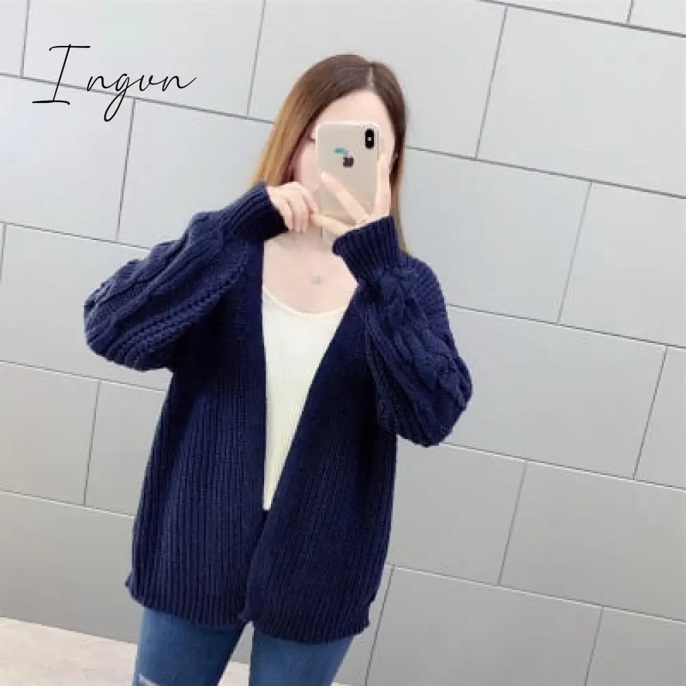 Ingvn - New Autumn Knit Sweater Women Fashion Harajuku Loose Warm Cardigan College Casual Long