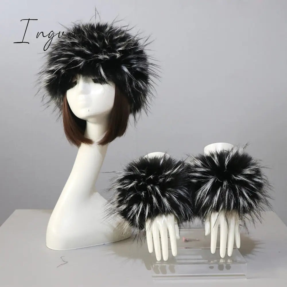 Ingvn - New Autumn Winter Caps Female Hats Cuffs Set Fashion Warmth Imitation Quality Design Faux