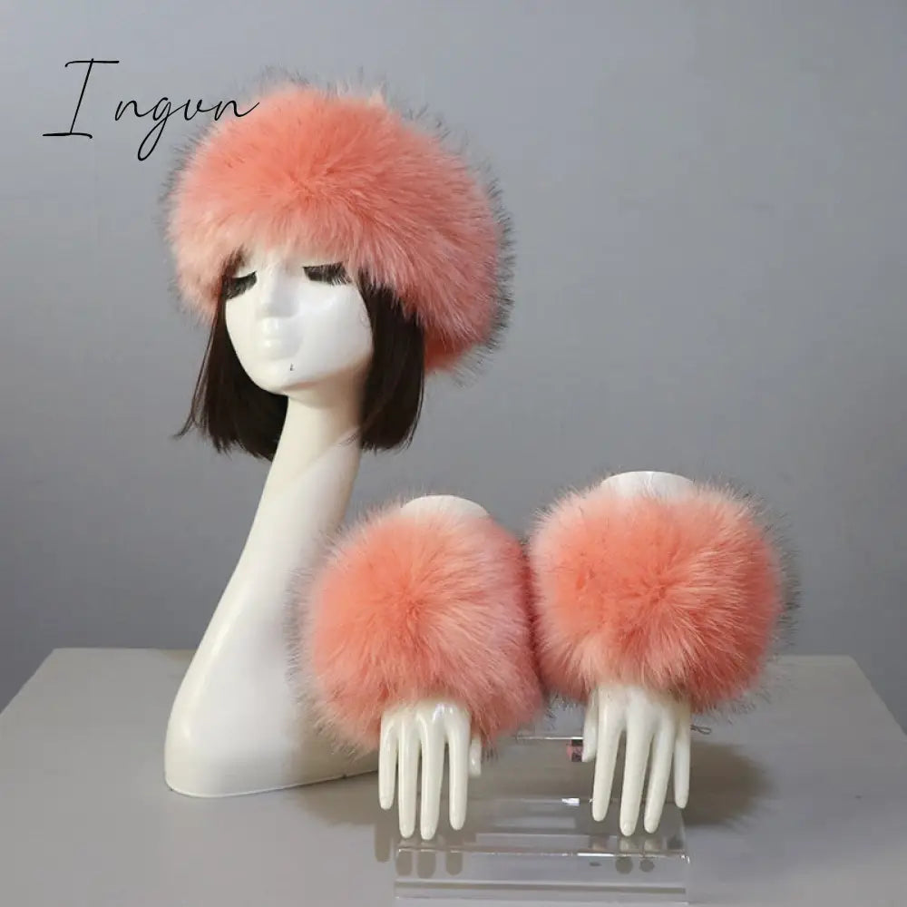 Ingvn - New Autumn Winter Caps Female Hats Cuffs Set Fashion Warmth Imitation Quality Design Faux