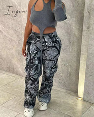 Ingvn - New Camouflage Print Hight Waist Pants Casual Pocket Cargo Streetwear Y2K Trousers Club