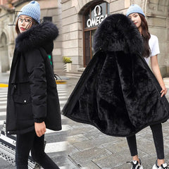 Ingvn - New Cotton Thicken Warm Winter Jacket Coat Women Casual Parka Clothes Fur Lining Hooded