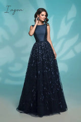 Ingvn - New Dark Nary Evening Dress Sequin Lady Elegant Long