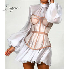 Ingvn - New Design 2Pcs Summer Dress For Women Black Sexy Corset Vintage Slim Mesh Outfit Clubwear