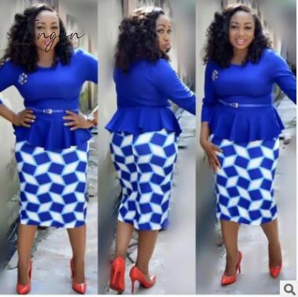 Ingvn - New Elegent Fashion Style Summer African Women Cotton Plus Size Dress L - 5Xl Blue / L