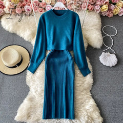 Ingvn - New Fashion Autumn Winter Women’s Thicken Warm Knitted Pullover Sweater Two - Piece Suits