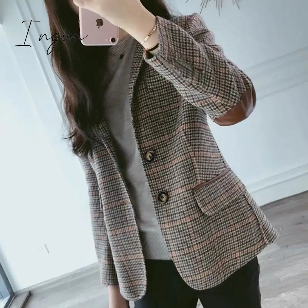 Ingvn - New Fashion Business Interview Plaid Suits Women Work Office Ladies Long Sleeve Vintage