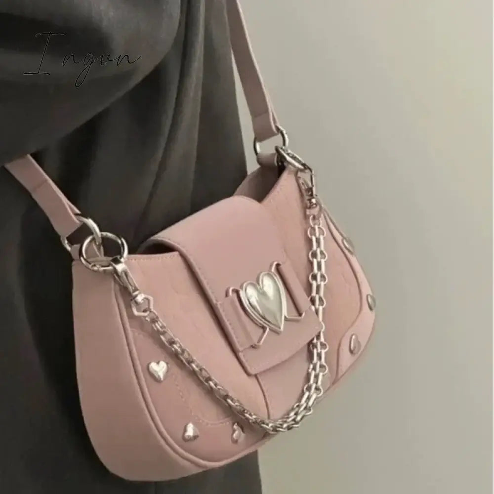 Ingvn - New Fashion Shoulder Bag 2024 Pu Bags For Women Sweet Cool Subculture Pink Crossbody